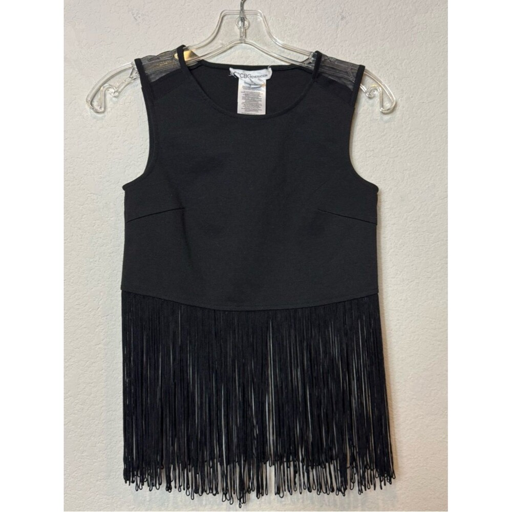 BCBGeneration Black Tank Top with Long Fringe Women’s XS Festival Hippie Boho - Picture 1 of 9